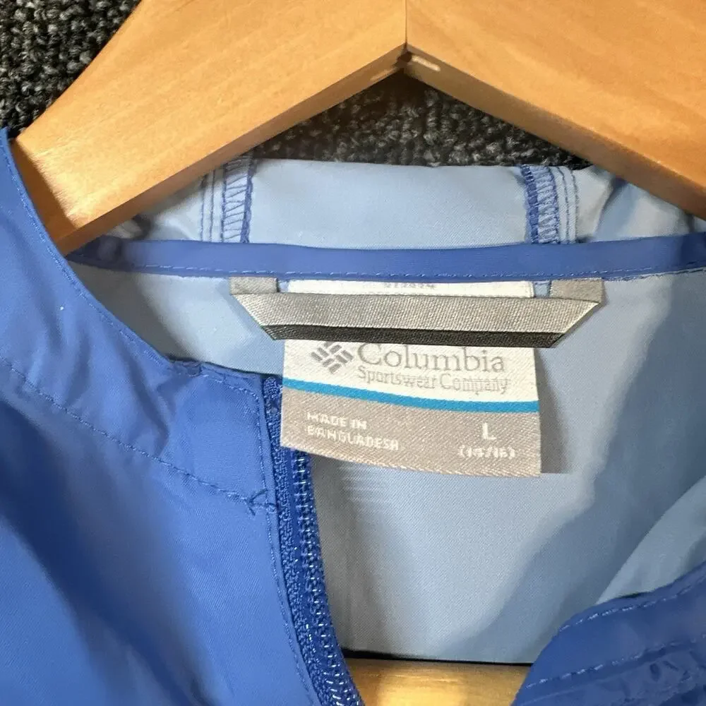 Columbia Kids Blue Hooded Full Zip Windbreaker Jacket Polyester L (14/16)